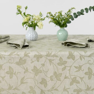 ARGANIA lin-bomull olivengrønn-gulaktig mønstret duk