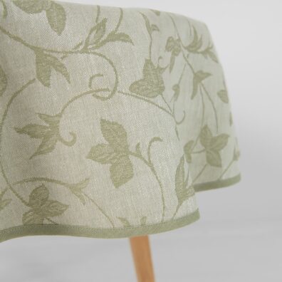 Lin-bomull rund (oval) jacquard grønn duk med lysegrønn passepoil