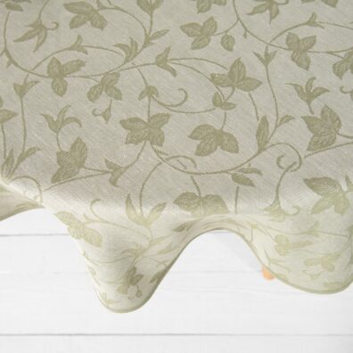 Halvlin rund (oval) grønn duk jacquard, rankemotiv