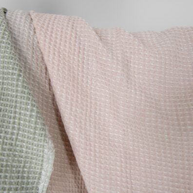 Bomull-hamp stoff grått-rosa melange med fargegradient ”vaffel” vasket