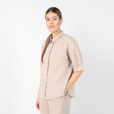 EILA lysebrun linbluse med 3/4 ermer