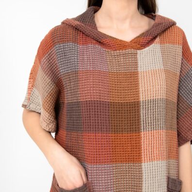 BINGO halvlin poncho brun rutete, "vaffel"