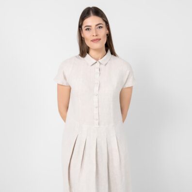 NICOLE beige linkjole med plisseringer