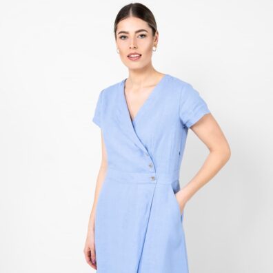Himmelblå linkjole med korte ermer