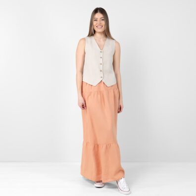 NELY beige linvest og pudderfarget skjørt