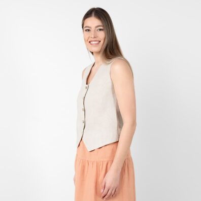 Beige linvest med V-utringning