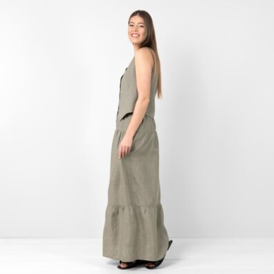 NELY mørkegrå linvest, rett silhuett, hoftelengde