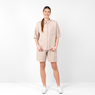 DOLFI lysebrun linshorts med bluse EILA