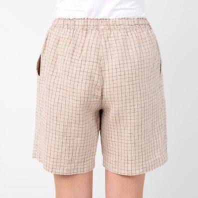 DOLFI lysebrun linshorts svart rutete