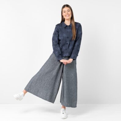 MYKA lin culottebukse blå og blomstrete lin-bomull jakke LIMA