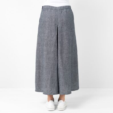 MYKA lin culottebukse blå med lommer med strikk i midjen bak