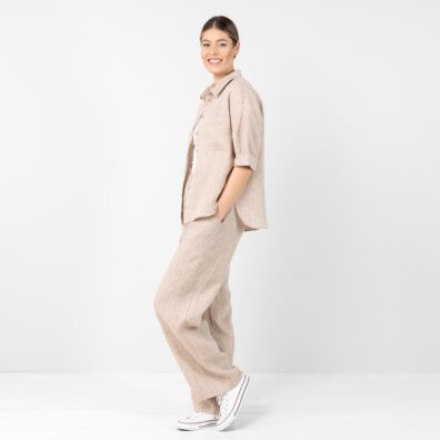 LILA lysebrun linbukse i rett løs silhuett