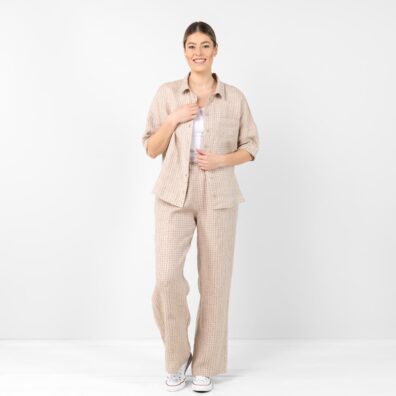 LILA lysebrun linbukse og bluse EILA