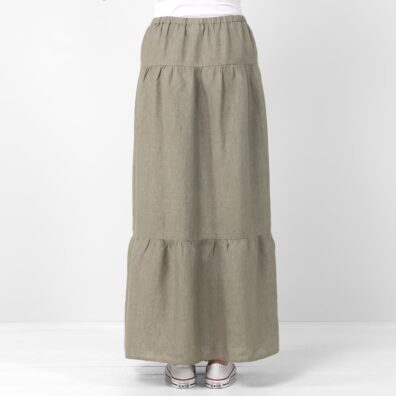 NELY mørkegrå linskjørt fint forarbeidet