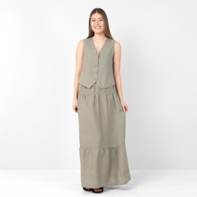 NELY mørkegrå linskjørt og linvest