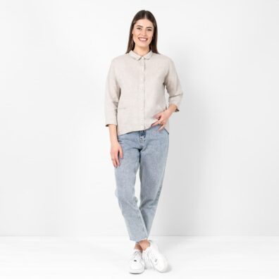 Linbluse naturlig grå-hvitt meliert