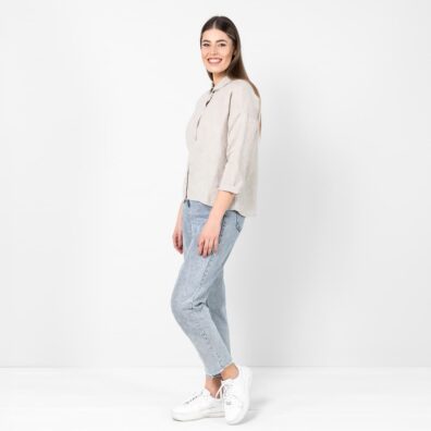 Beige linbluse med 3/4-ermer, mansjetter med brede innsatte mansjetter