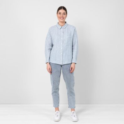 ODILE blå-hvitt stripete linbluse