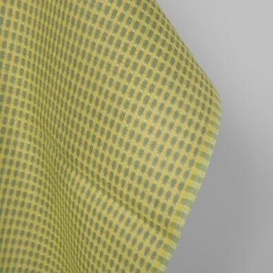 Linstoff med gulgrønt mønster for sying klær, hjemmetekstiler