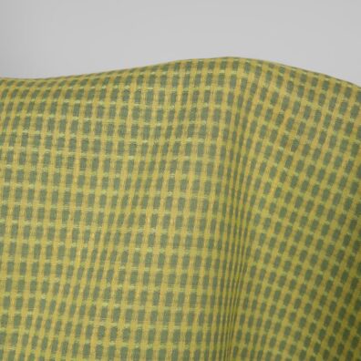 Linstoff med mønster, gammelgrønn, lys banangul, gulgrønn og eplegrønn garn vevd