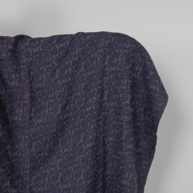 Halvlin stoff grå-blå mønstret vasket