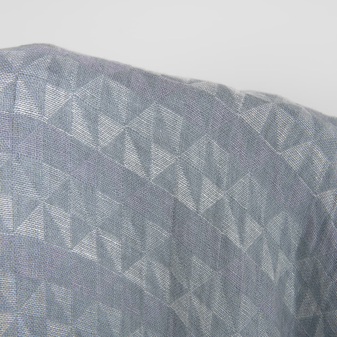 Grå-lilla linstoff med geometrisk mønster jacquard, dobbeltlag, vasket