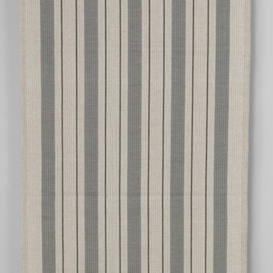 Beige halvlin håndkle stoff med grå striper