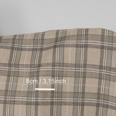 Beige lin-bomullsstoff i ruter for sying klær, hjemmetekstiler