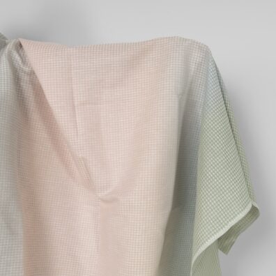 Bomull-hamp stoff grått-rosa ”vaffel”