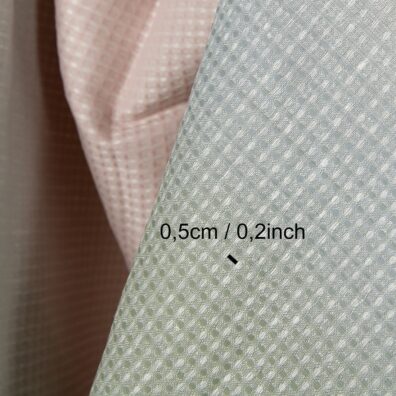 Bomull-hamp stoff grått-rosa ”vaffel” for sying håndklær, badstuehåndklær og badekåper