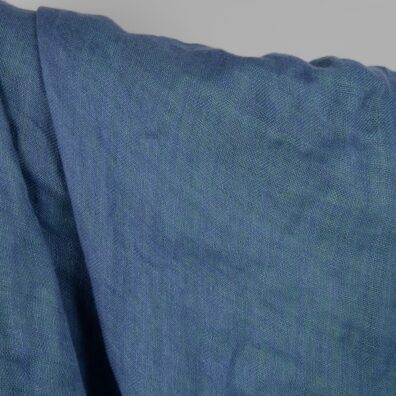 Linstoff grønn-blå dobbeltsidig vasket for sying klær, hjemmetekstiler