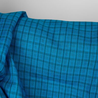 Linstoff i gjennomsiktige blå, turkise ruter 150cm bredt
