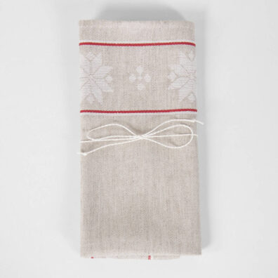 Halvlin kjøkkenhåndkle beige med mønstrede striper, jacquard