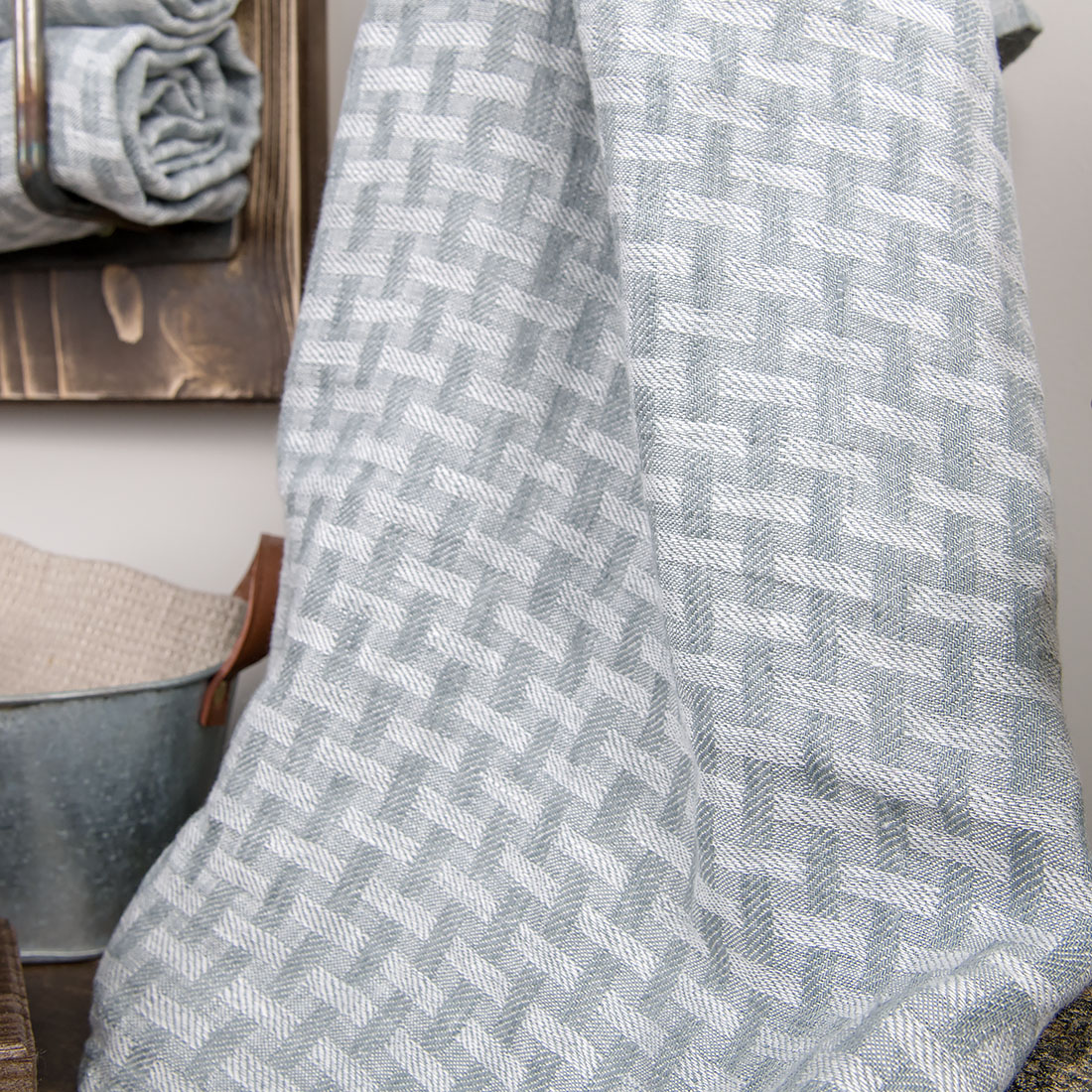 Linhåndkle gråmønstret, vasket, mykt, skånsomt