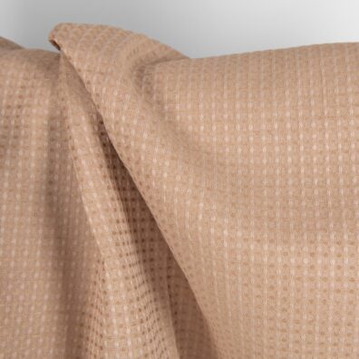 ”Vaffel” halvlinstoff, vevd lysebrunt garn i to toner, melange