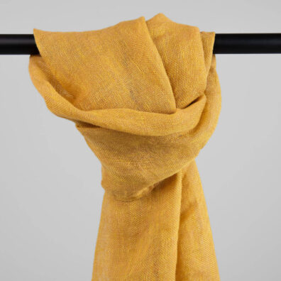 Lin sjal svovelgult-terrakottabrunt melert