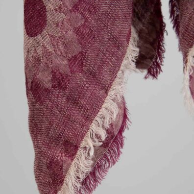 Lin skjerf rødt - beige med frynser