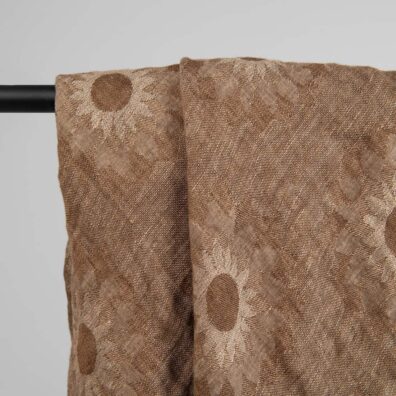 Lin skjerf brunt - beige, jacquard med blomster