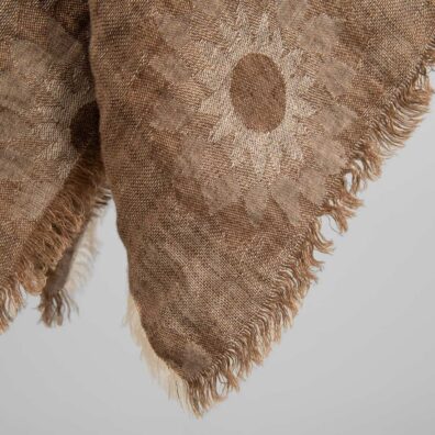 Lin skjerf brunt - beige med frynser