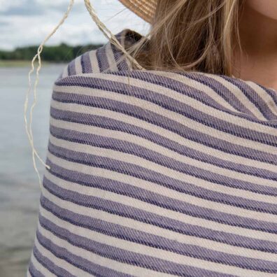 CUBA lin strandhåndkle lilla-mørkeblå stripete
