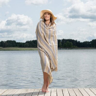 DAKOTA lin strandhåndkle blåstripete