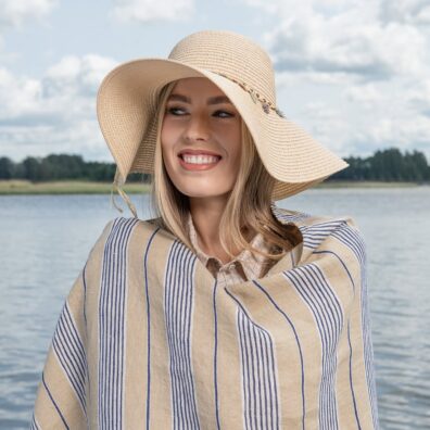 DAKOTA lin strandhåndkle blå-gulbrunt stripete