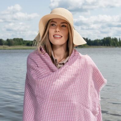 KORFU lin strandhåndkle lilla-askegrått rutete