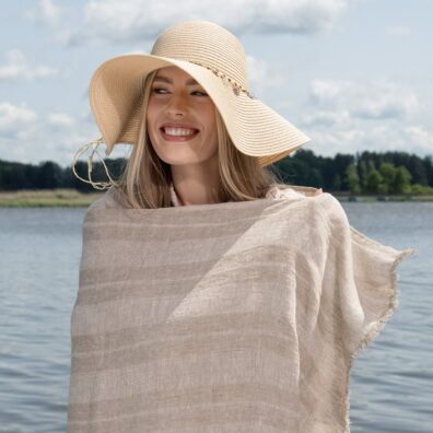 ISLA lin strandhåndkle beige stripete