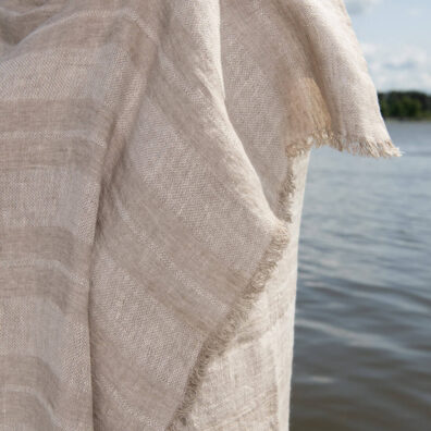 ISLA lin strandhåndkle beige stripete med frynser