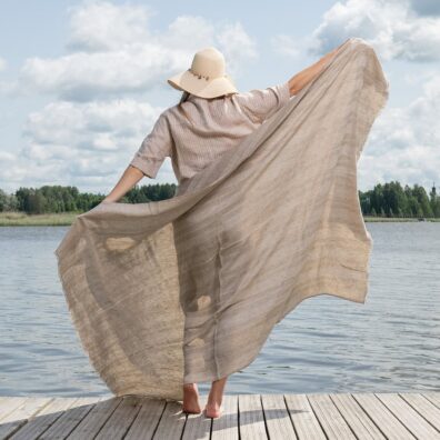 ISLA lin strandhåndkle beige stripete av spesielt vasket, mykt, skånsomt stoff