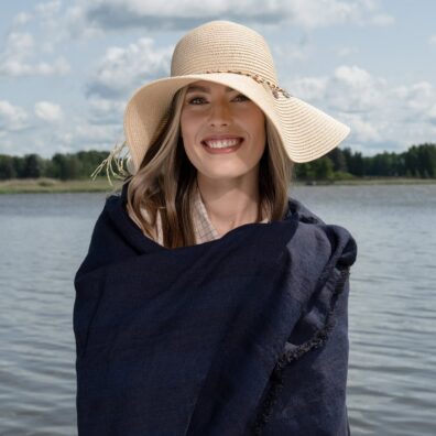 ISLA lin strandhåndkle mørkblå med striper