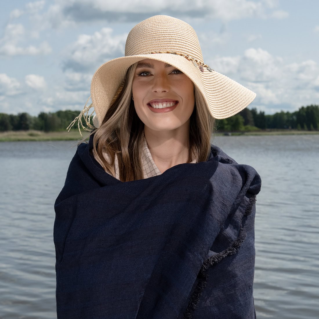 ISLA lin strandhåndkle mørkblå med striper