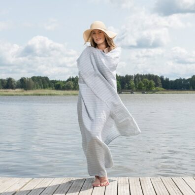 AMALFI lin strandhåndkle blåktig stripete