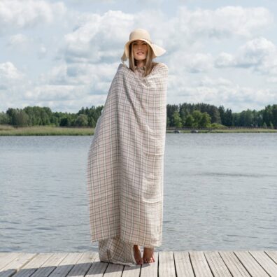 ANTALYA lin strandhåndkle rosa rutete